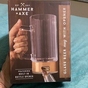 Clear Glass Beer Mug with Gold Opener